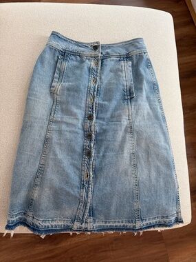 Pilcro and the Letterpress Light Blue Button-Front Denim Midi Skirt